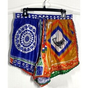 Farm Rio Satin Pitta Shorts Womens M High Waist Tropical Side Pockets Pull on